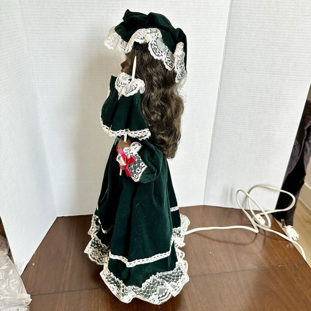 1996 Telco Motion-ettes Doll African American Porcelain Parasol Green Dress Holi - Picture 6 of 9